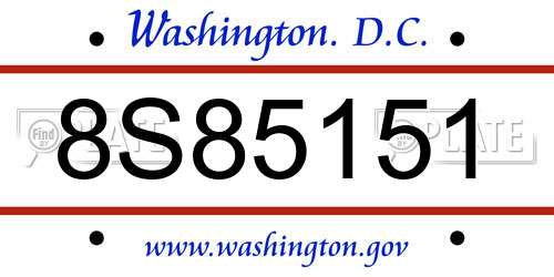 8S85151 District Of Columbia License Plate