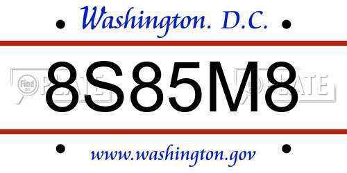8S85M8 District Of Columbia License Plate