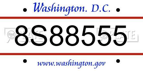 8S88555 District Of Columbia License Plate