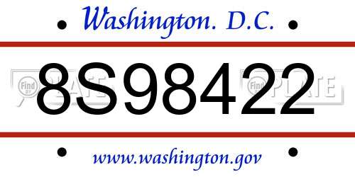 8S98422 District Of Columbia License Plate