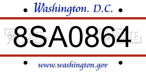 8SA0864 District Of Columbia License Plate