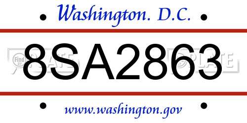 8SA2863 District Of Columbia License Plate