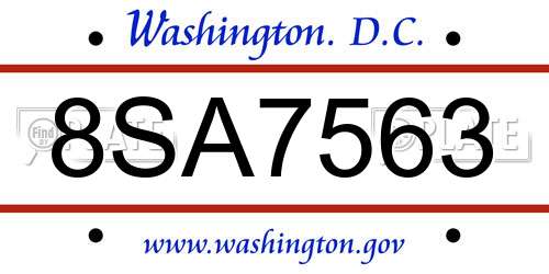 8SA7563 District Of Columbia License Plate