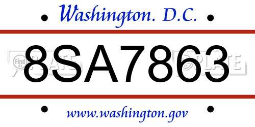 8SA7863 District Of Columbia License Plate