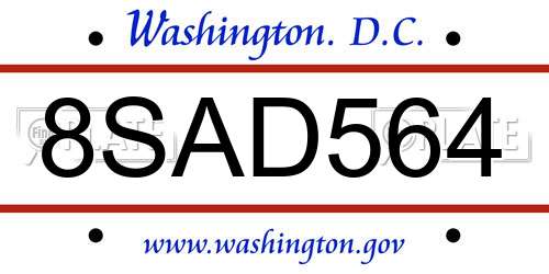 8SAD564 District Of Columbia License Plate