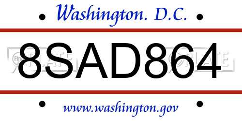 8SAD864 District Of Columbia License Plate