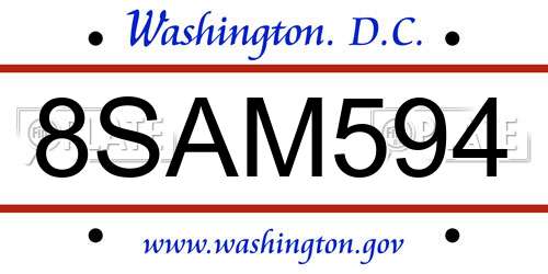 8SAM594 District Of Columbia License Plate