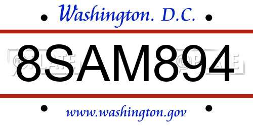 8SAM894 District Of Columbia License Plate
