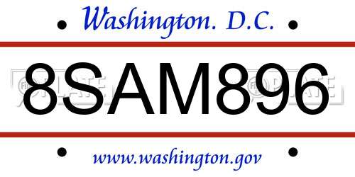 8SAM896 District Of Columbia License Plate