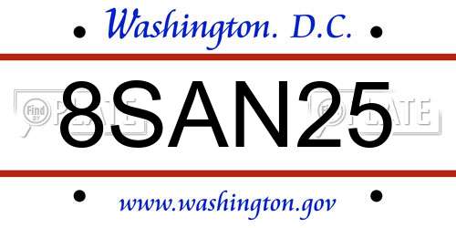 8SAN25 District Of Columbia License Plate