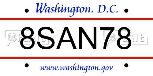 8SAN78 District Of Columbia License Plate