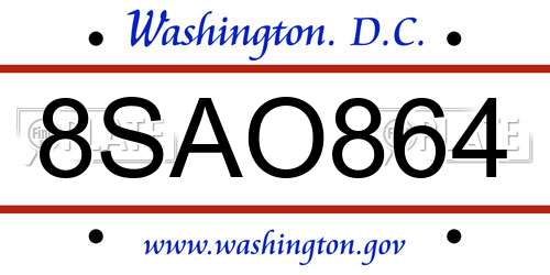 8SAO864 District Of Columbia License Plate