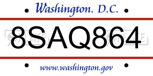 8SAQ864 District Of Columbia License Plate