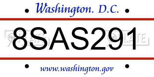 8SAS291 District Of Columbia License Plate