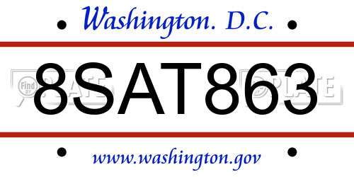 8SAT863 District Of Columbia License Plate