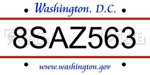 8SAZ563 District Of Columbia License Plate