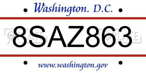 8SAZ863 District Of Columbia License Plate
