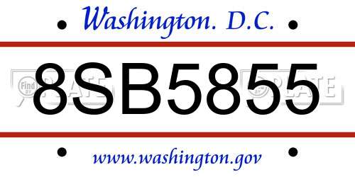 8SB5855 District Of Columbia License Plate