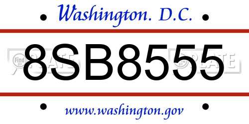 8SB8555 District Of Columbia License Plate
