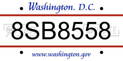 8SB8558 District Of Columbia License Plate