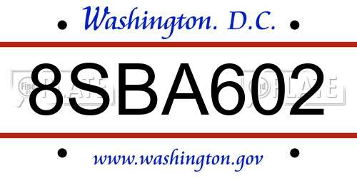 8SBA602 District Of Columbia License Plate