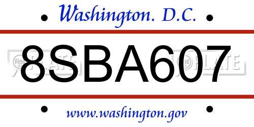 8SBA607 District Of Columbia License Plate