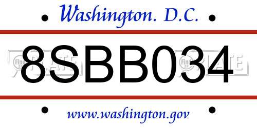 8SBB034 District Of Columbia License Plate