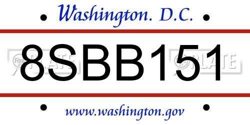 8SBB151 District Of Columbia License Plate