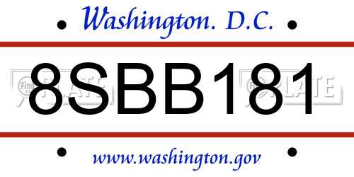 8SBB181 District Of Columbia License Plate