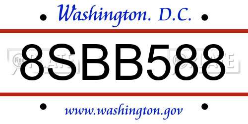 8SBB588 District Of Columbia License Plate