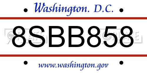 8SBB858 District Of Columbia License Plate