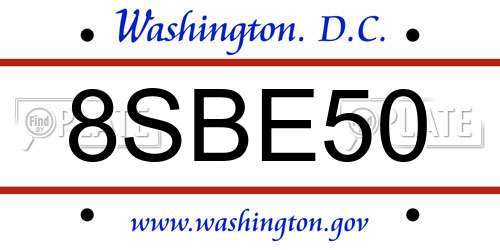 8SBE50 District Of Columbia License Plate