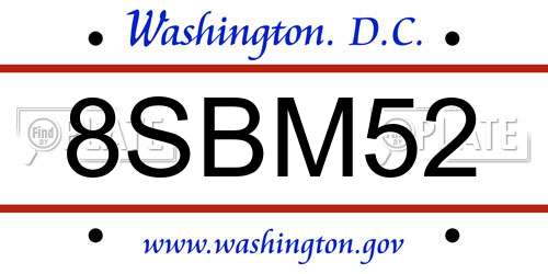 8SBM52 District Of Columbia License Plate