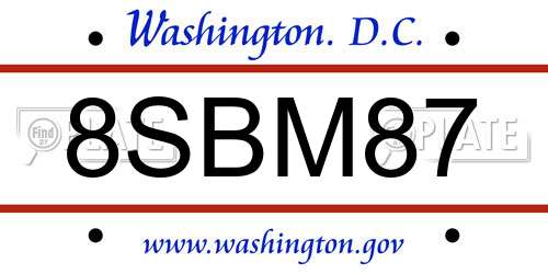8SBM87 District Of Columbia License Plate