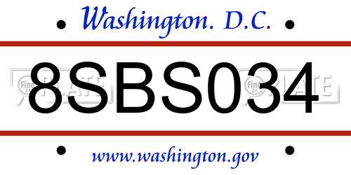 8SBS034 District Of Columbia License Plate