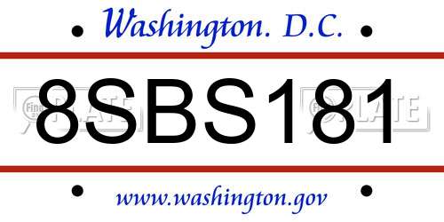 8SBS181 District Of Columbia License Plate