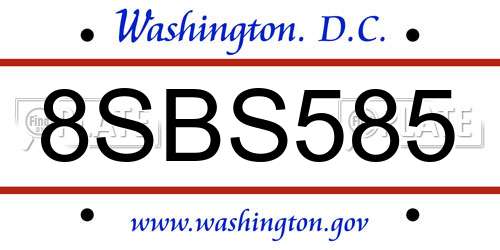 8SBS585 District Of Columbia License Plate