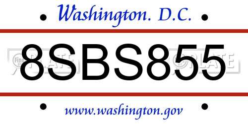 8SBS855 District Of Columbia License Plate