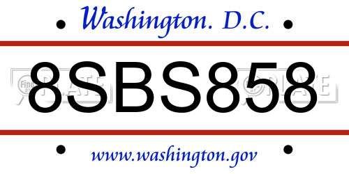 8SBS858 District Of Columbia License Plate