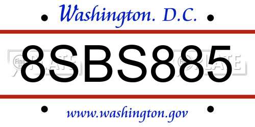 8SBS885 District Of Columbia License Plate