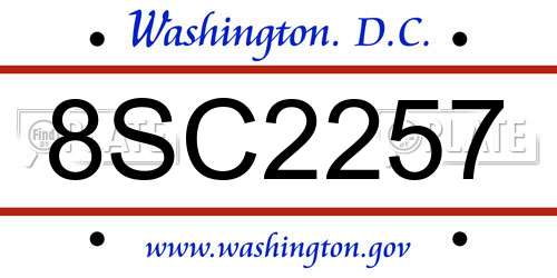 8SC2257 District Of Columbia License Plate