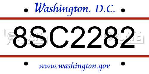 8SC2282 District Of Columbia License Plate
