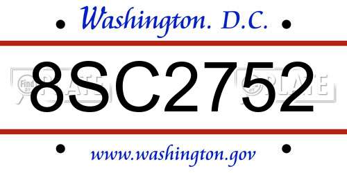 8SC2752 District Of Columbia License Plate