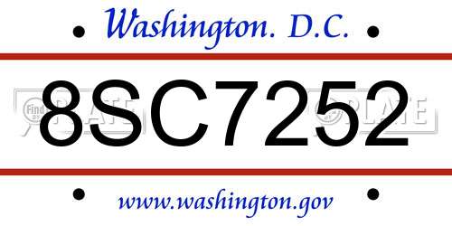 8SC7252 District Of Columbia License Plate