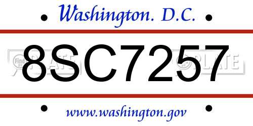 8SC7257 District Of Columbia License Plate