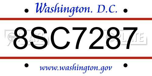 8SC7287 District Of Columbia License Plate