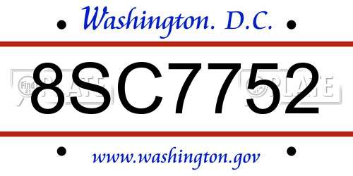 8SC7752 District Of Columbia License Plate