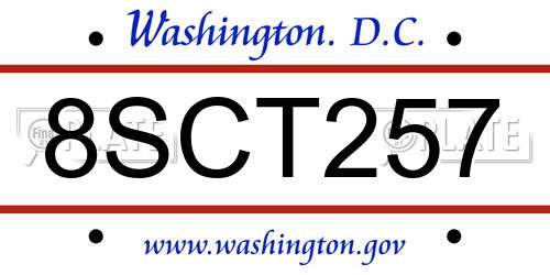 8SCT257 District Of Columbia License Plate