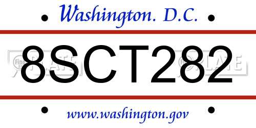 8SCT282 District Of Columbia License Plate
