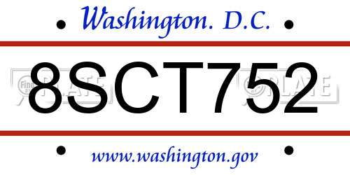 8SCT752 District Of Columbia License Plate